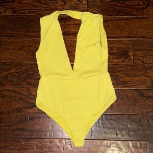 Light Green REVEL REY Dean Plunge Neck One Piece Swimsuit